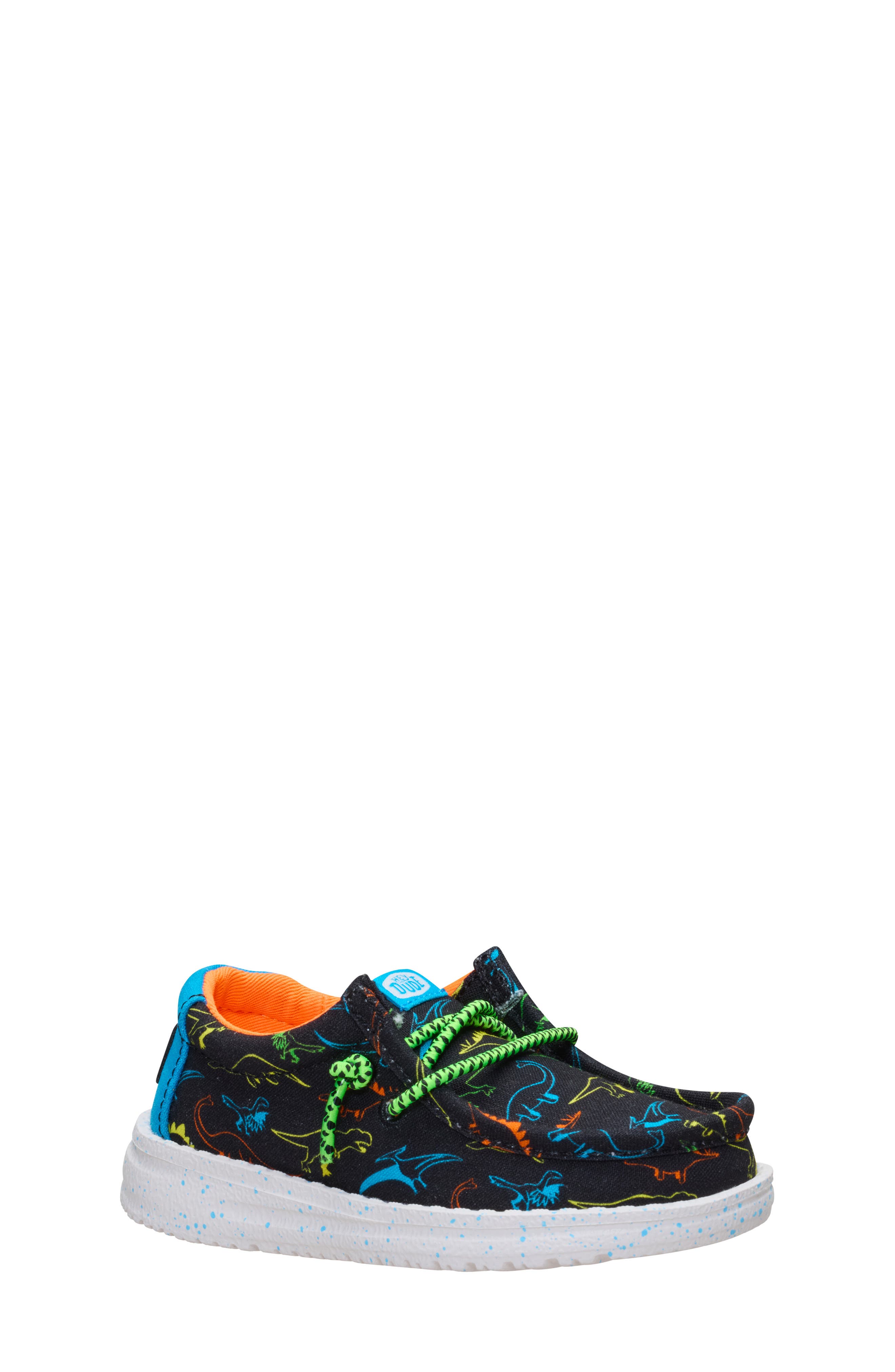 Hey Dude Kids' Wally Dinoworld Slip-On, Main, color, Black/ Neon Multi
