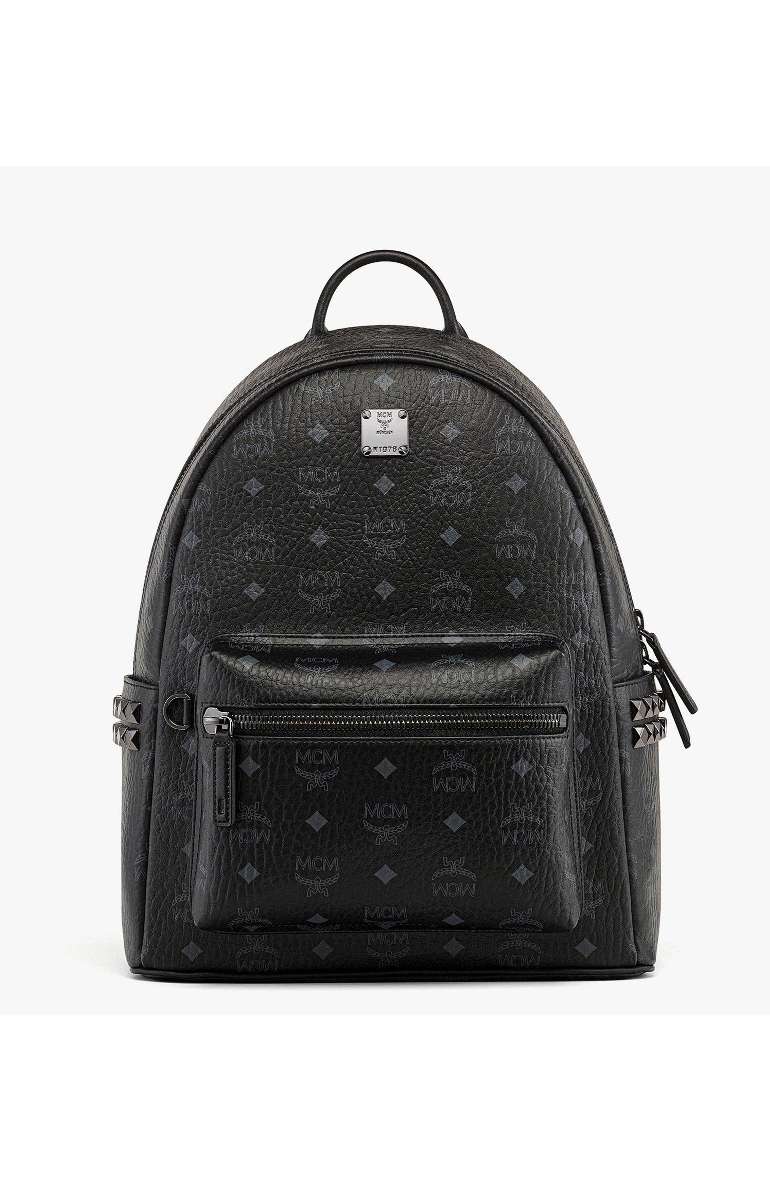 MCM Small Stark Side Studs Backpack in Visetos, Main, color, Black