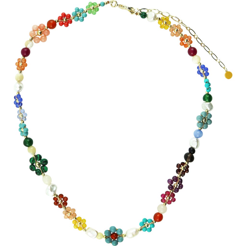 Panacea Multicolor Beaded Flower Necklace In Turquoise Multi