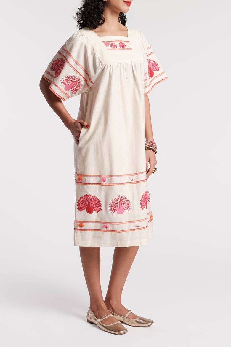 Picnic Peacock Dress, Alternate, color, Oyster/Multi