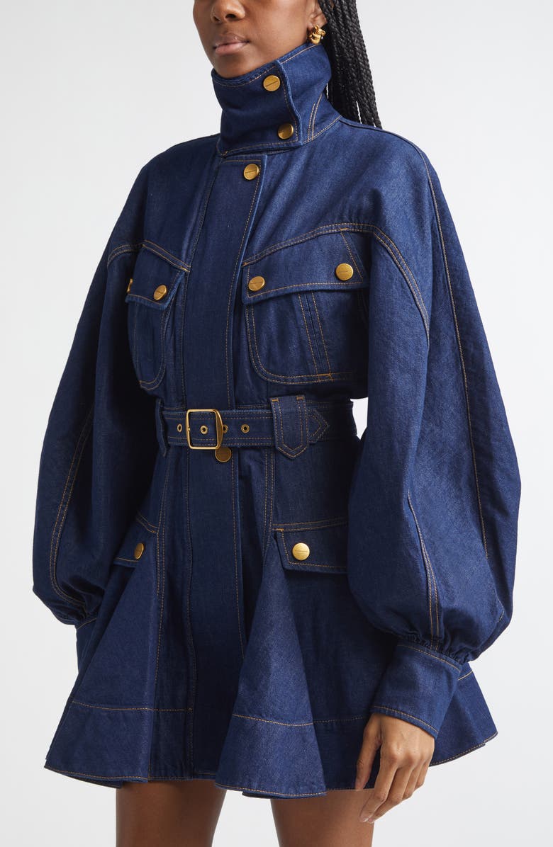 Zimmermann Kindred Spirit Luna Long Sleeve Denim Utility Minidress, Alternate, color, Harbour Blue
