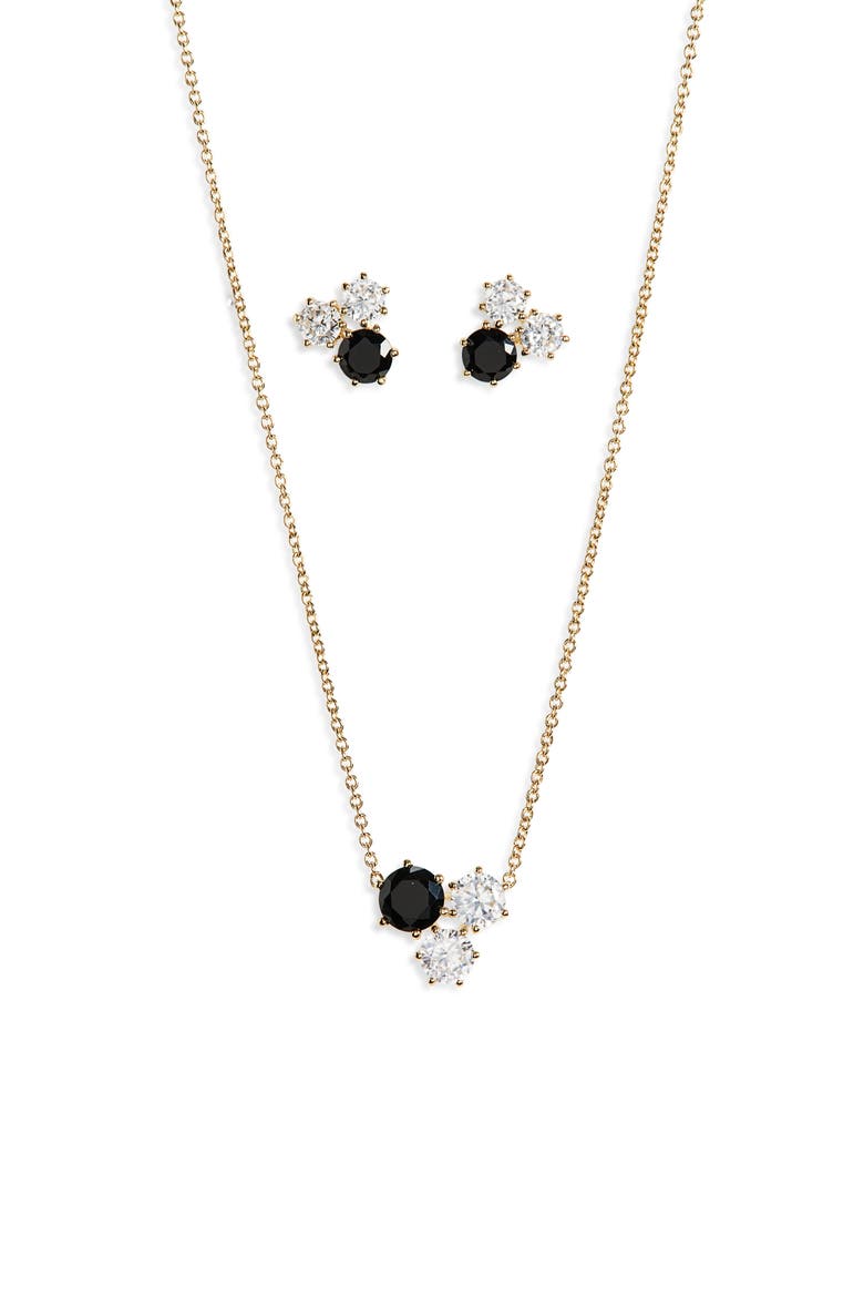 Natural Beauty Crystal Cluster Stud Earrings & Necklace Set, Alternate, color, GOLD/ BLACK