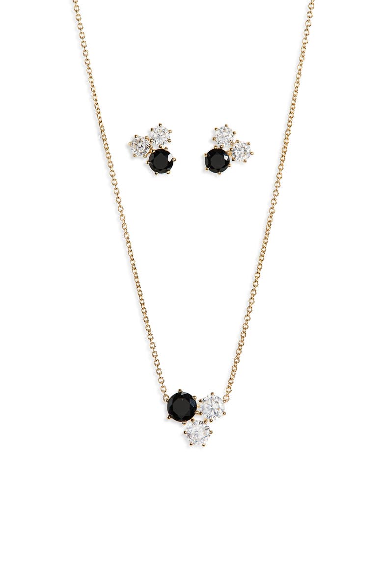 Nadri Natural Beauty Crystal Cluster Stud Earrings & Necklace Set, Alternate, color, Gold/ Black