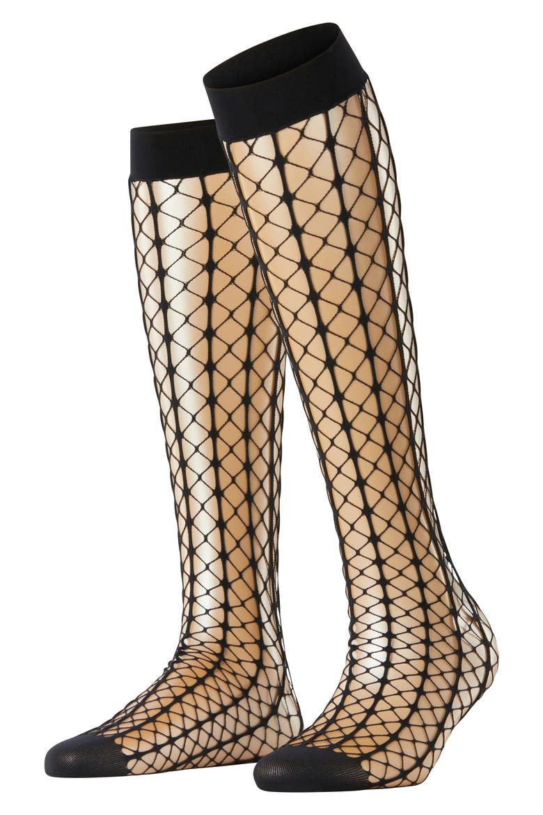 Paradise Net Knee High Socks, Alternate, color, BLACK