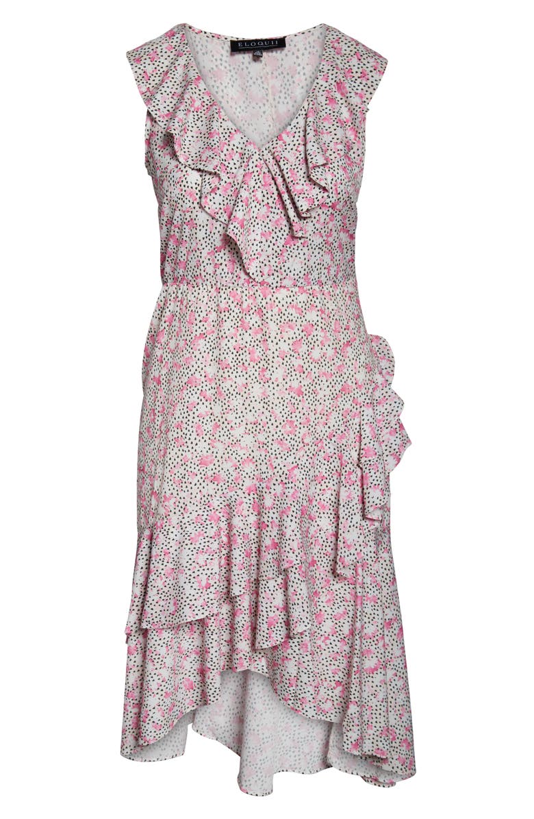 ELOQUII Ruffle Detail High Low Dress, Alternate, color, 