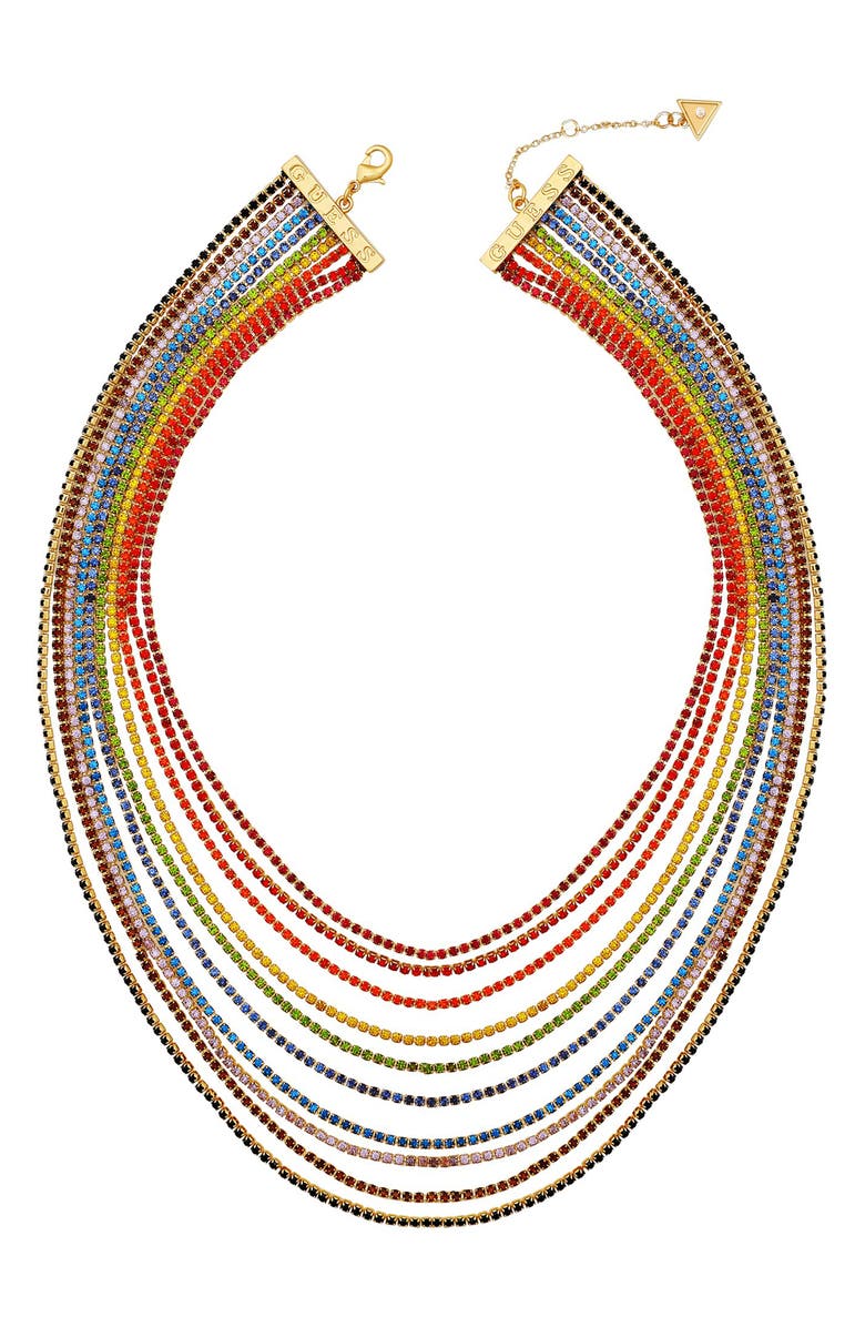GUESS Rainbow Crystal Multi Row Necklace, Main, color, Gold Tone