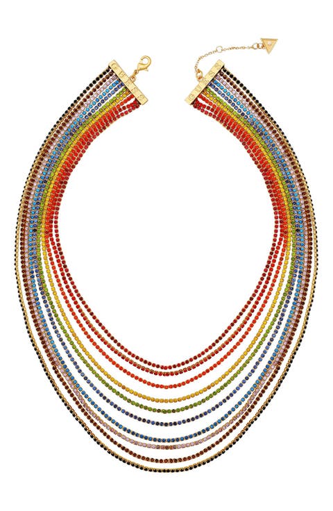 Rainbow Crystal Multi Row Necklace