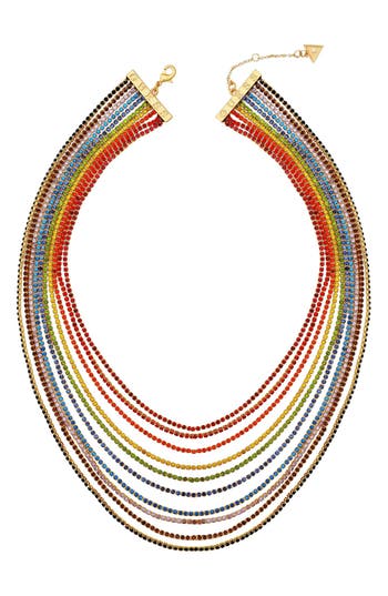 Guess Rainbow Crystal Multi Row Necklace In Gold