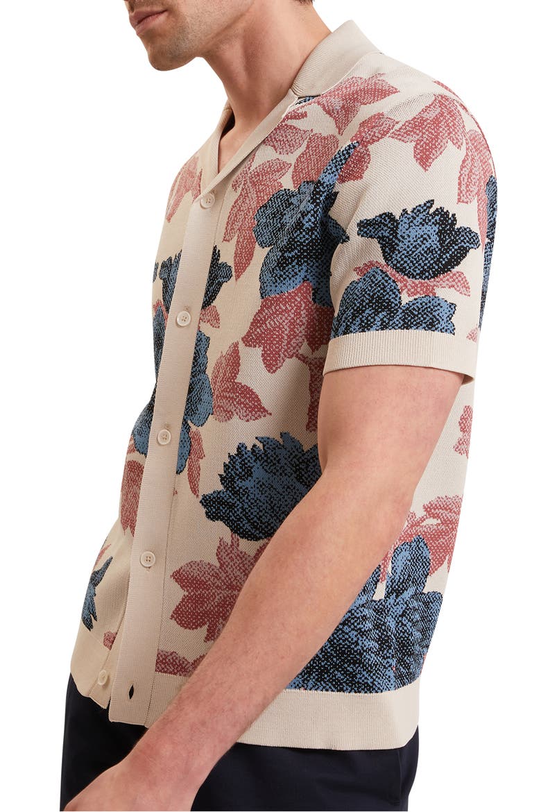 Ashqara Floral Knit Button-Up Shirt, Alternate, color, BEIGE