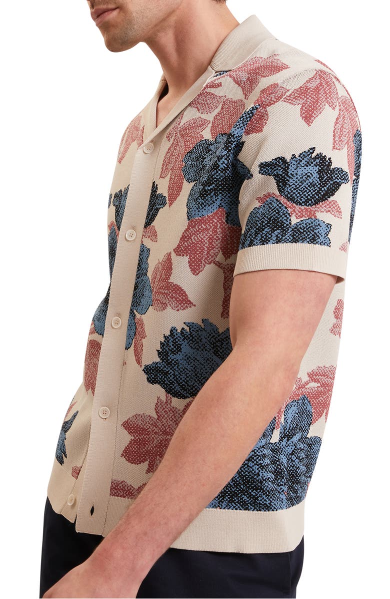 Ted Baker Ashqara Floral Knit Button-Up Shirt, Alternate, color, Beige