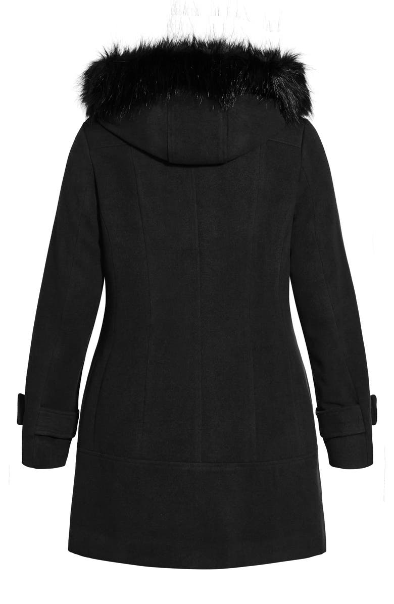 City Chic Wonderwall Coat with Faux Fur Collar, Alternate, color, Black