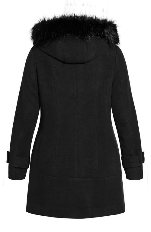 City Chic Wonderwall Coat With Faux Fur Collar In Black
