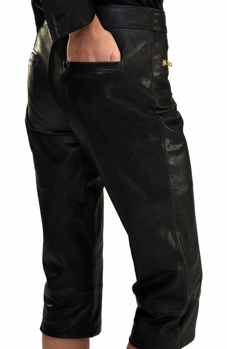 Cynthia Rowley LEATHER CAPRIS, Alternate, color, Black