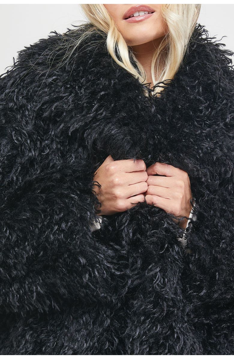 Oasis Mongolian Faux Fur Short Coat, Alternate, color, Black