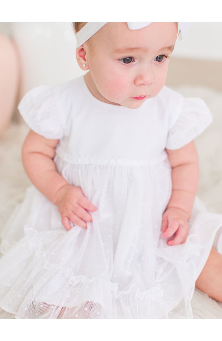 RuffleButts Baby Girls Dotted Tulle Dress & RuffleButt Set, Alternate, color, White