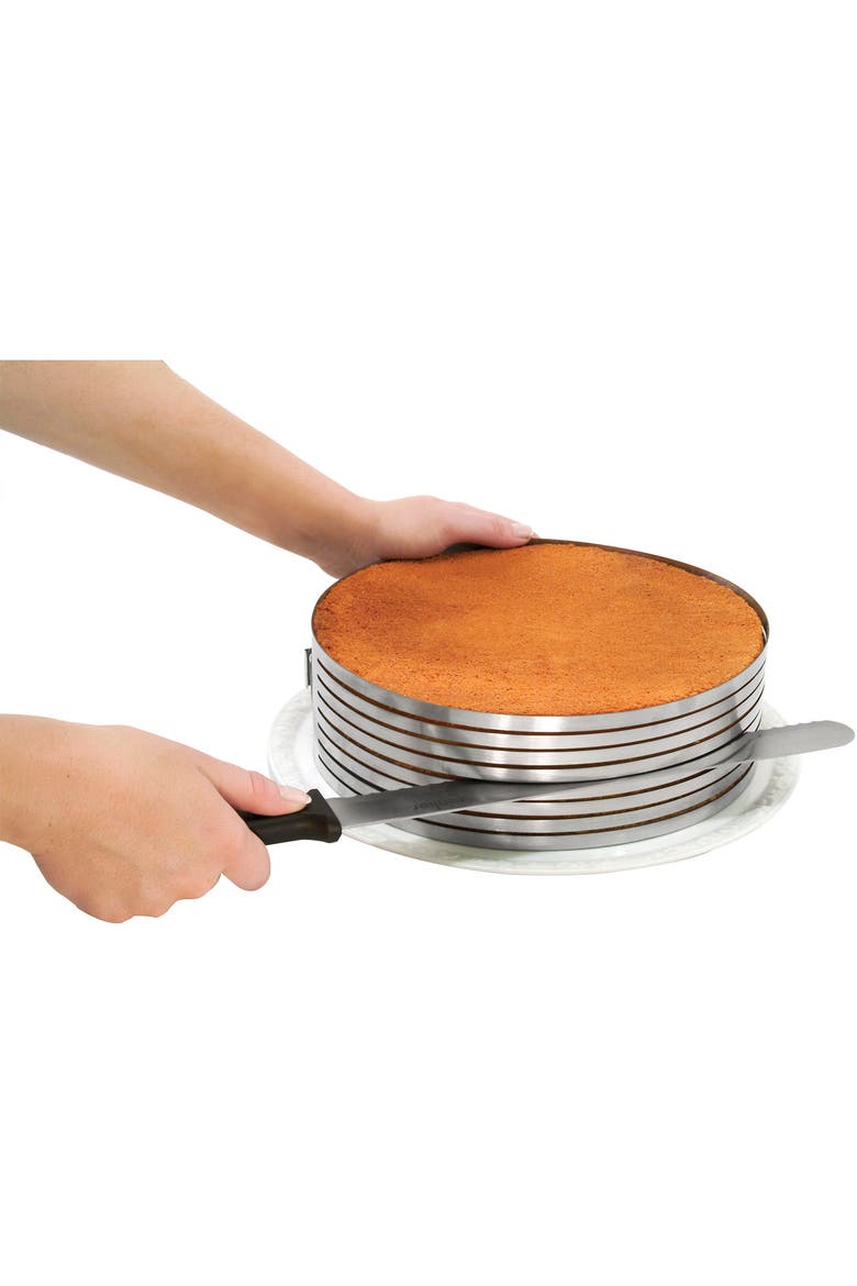 3 Piece Layer Cake Slicing Kit With 12-Inch Serrated Knife, Main, color, Silver