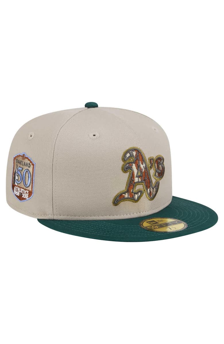 New Era Men's New Era Natural/Hunter Green Oakland Athletics  Lifestyle Tree Bark Fill 59FIFTY Fitted Hat, Main, color, 