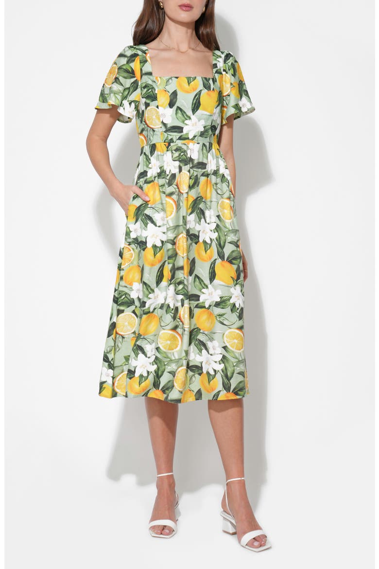 Kailany Lemon Fit-and-Flare Midi Dress, Alternate, color, CITRON LEMON