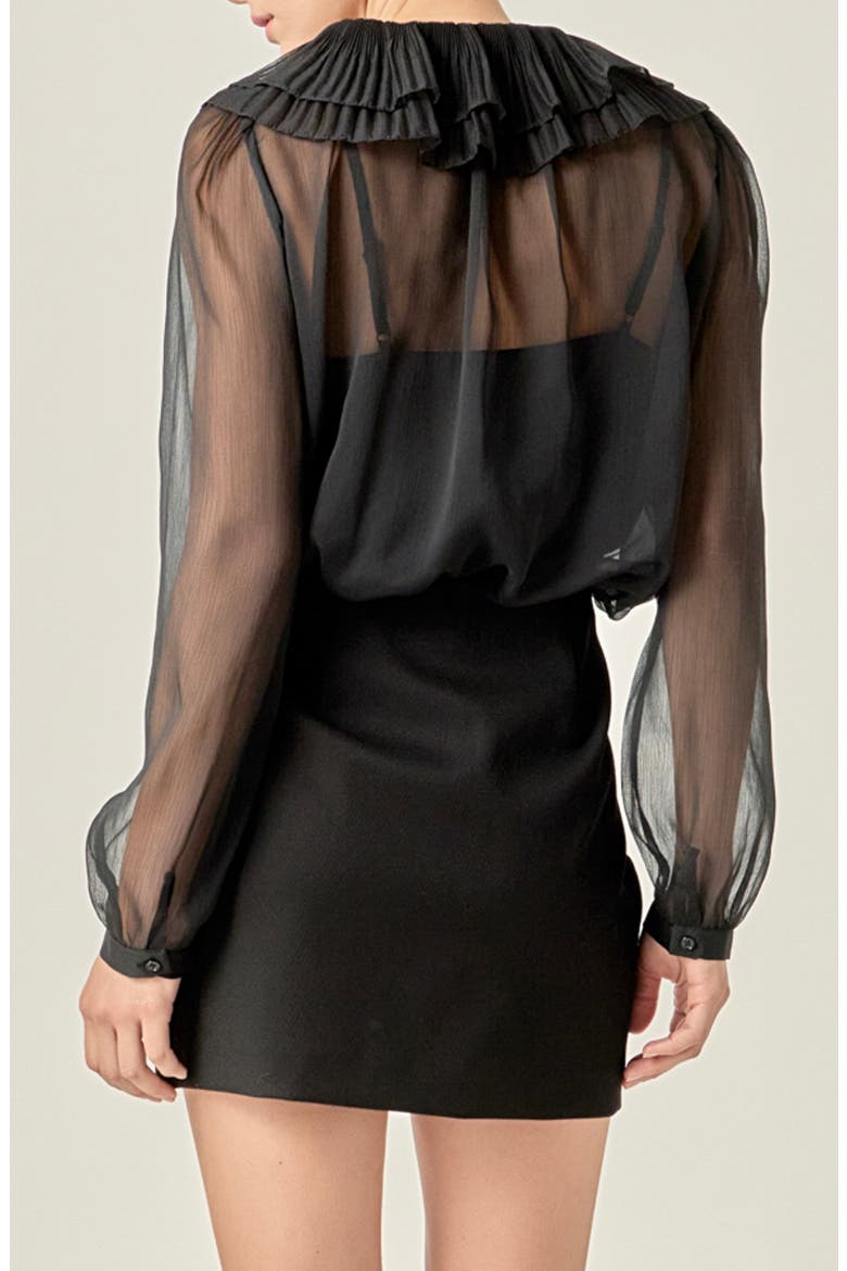 Pleated Collar Chiffon Top, Alternate, color, BLACK