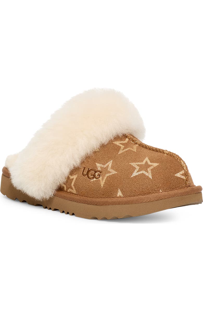 UGG<sup>®</sup> Kids' Cozy II Iridescent Stars Genuine Shearling Slipper, Main, color,