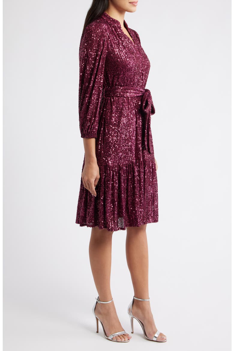 Sequin Belted Dress, Alternate, color, BERRY