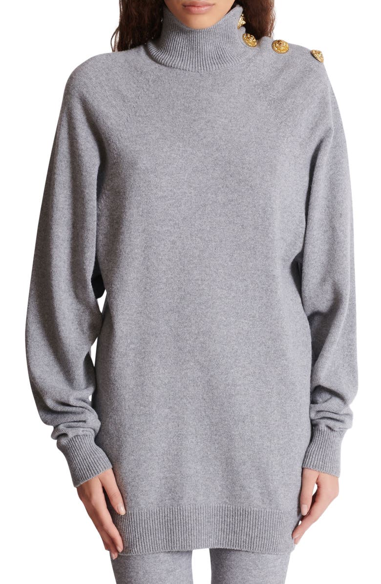 Balmain Short Cashmere Jumper Dress, Alternate, color, Grey