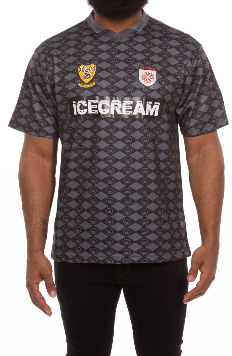 ICECREAM Frappe Short Sleeve Mesh V-Neck Jersey, Main, color, Black