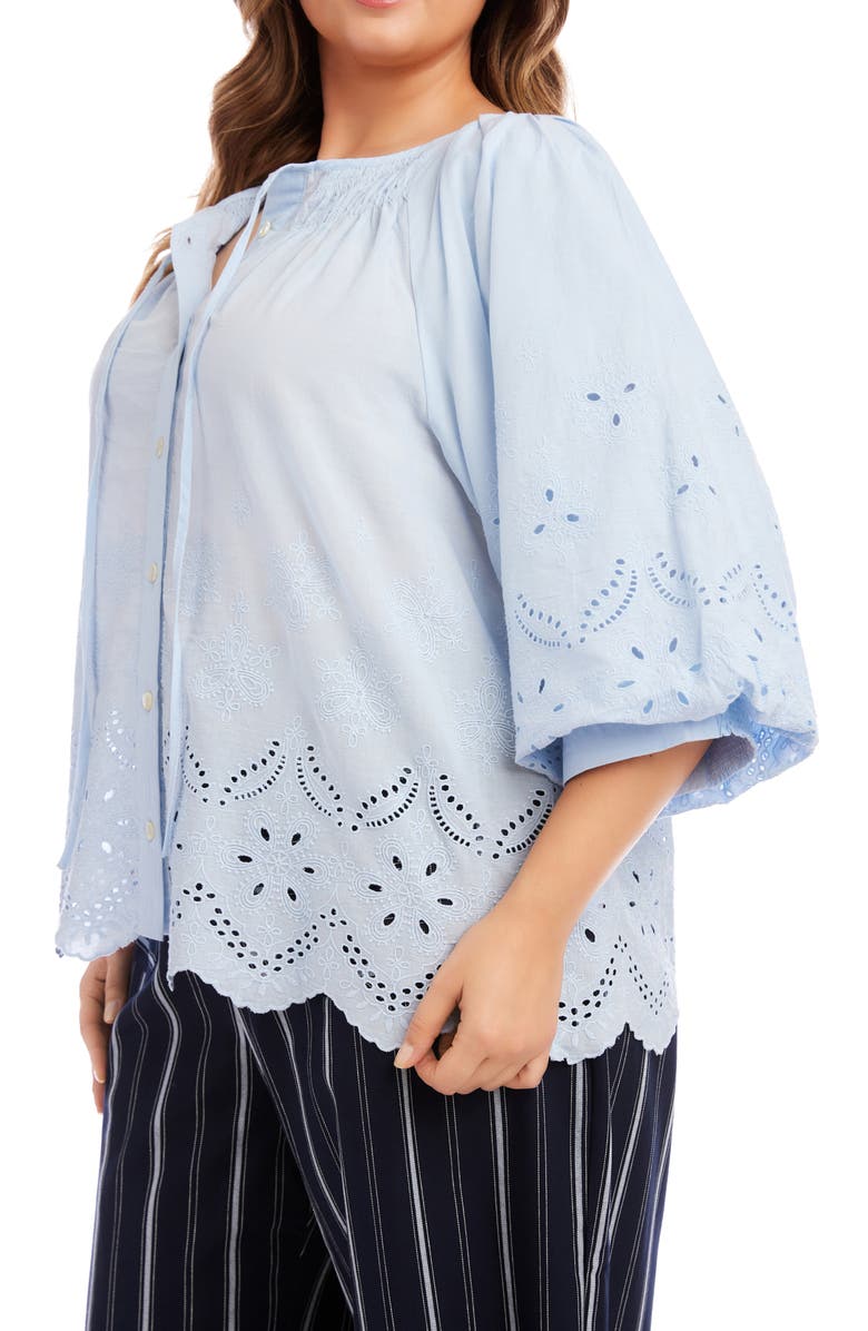 Karen Kane Eyelet Embroidered Cotton Button-Up Top, Alternate, color, Blue