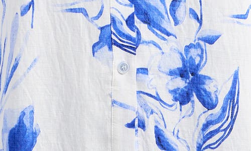 Melloday Floral Print Belted Long Sleeve Maxi Shirtdress In White/blue Print