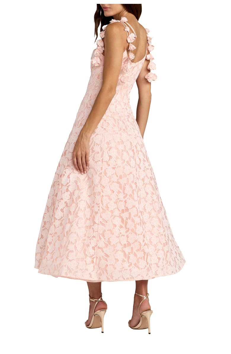 Mac Duggal Floral Net Tie Strap Scoop Neck A Line Midi Dress, Alternate, color, Blossom Pink