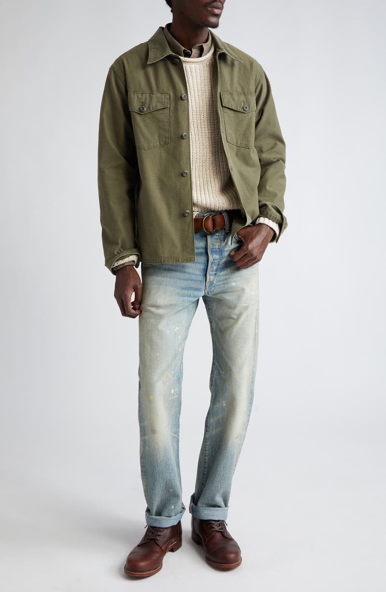 Double RL Solid Button-Up Overshirt, Alternate, color, 