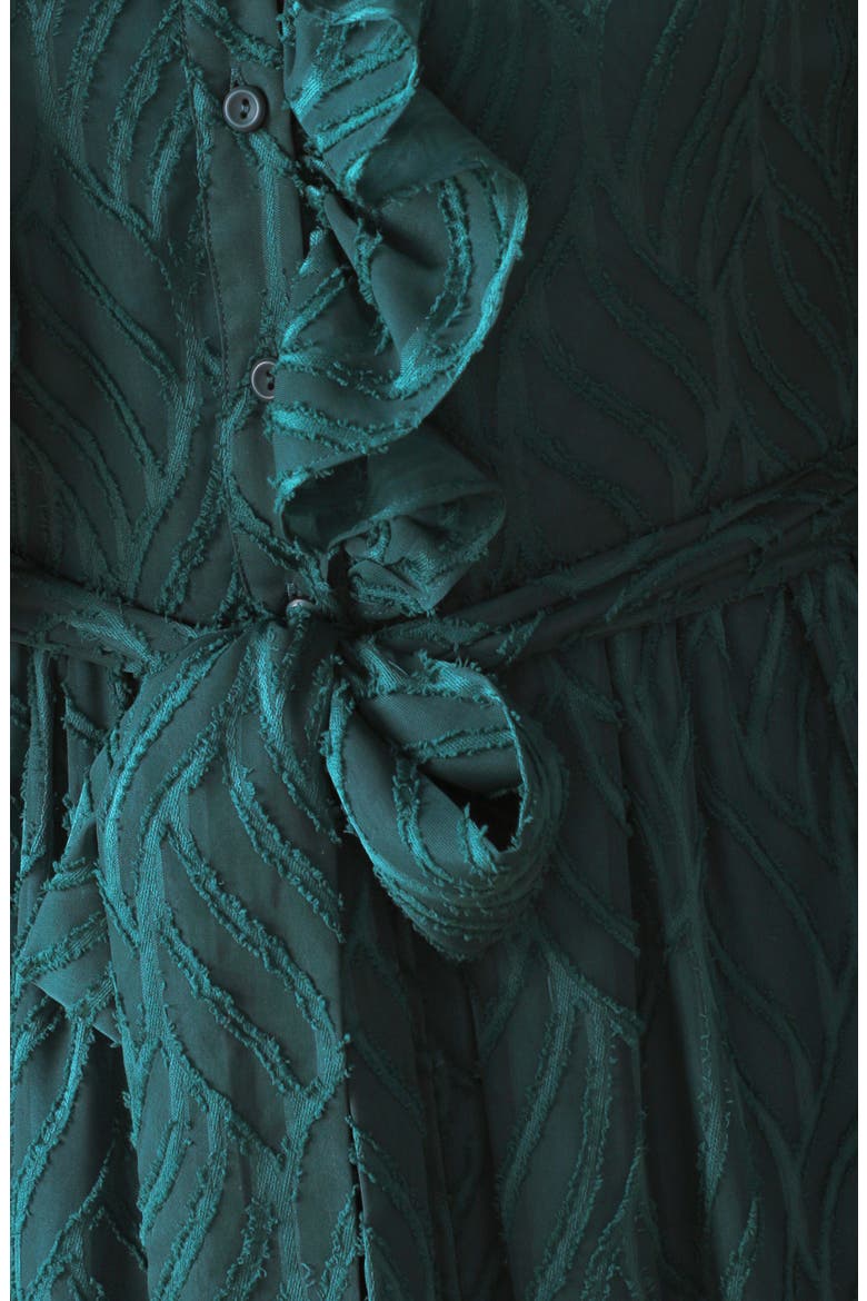 Solid Long Sleeve Ruffle Midi Dress, Alternate, color, DARK GREEN