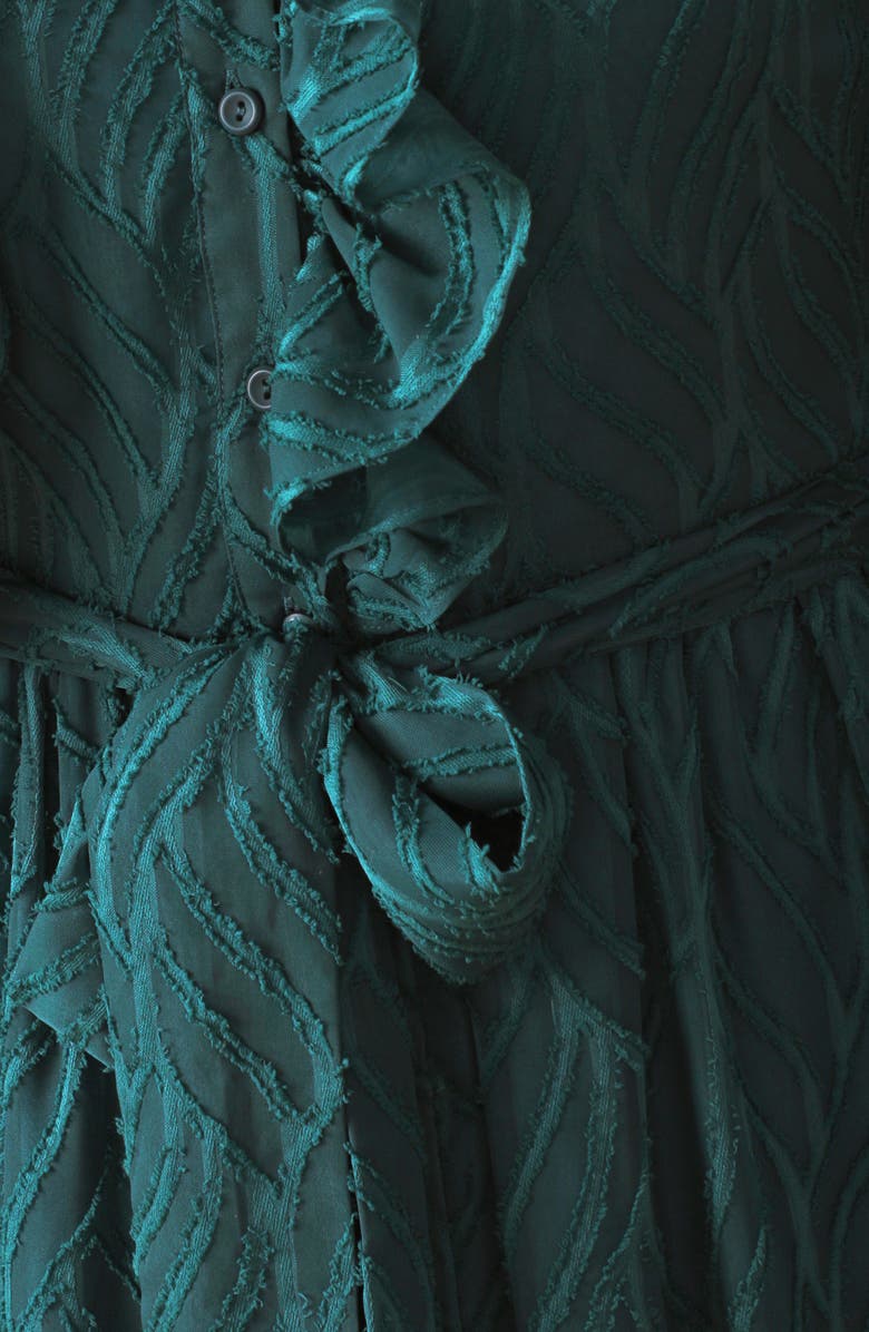 FLYING TOMATO Solid Long Sleeve Ruffle Midi Dress, Alternate, color, Dark Green