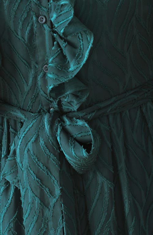 Flying Tomato Solid Long Sleeve Ruffle Midi Dress In Green