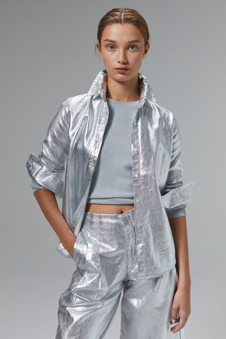 Culotte Metallic Linen Pant, Alternate, color, Metallic Silver