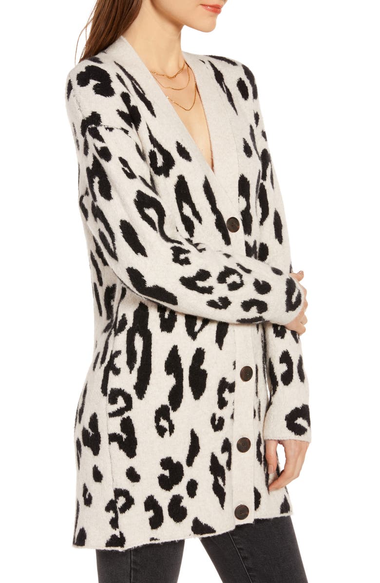 Something Navy Leopard V-Neck Cardigan, Alternate, color, 