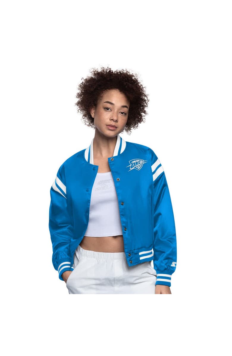 STARTER Women's Starter Blue/White Oklahoma City Thunder Full Count Satin Full-Snap Varsity Jacket, Main, color, Blue