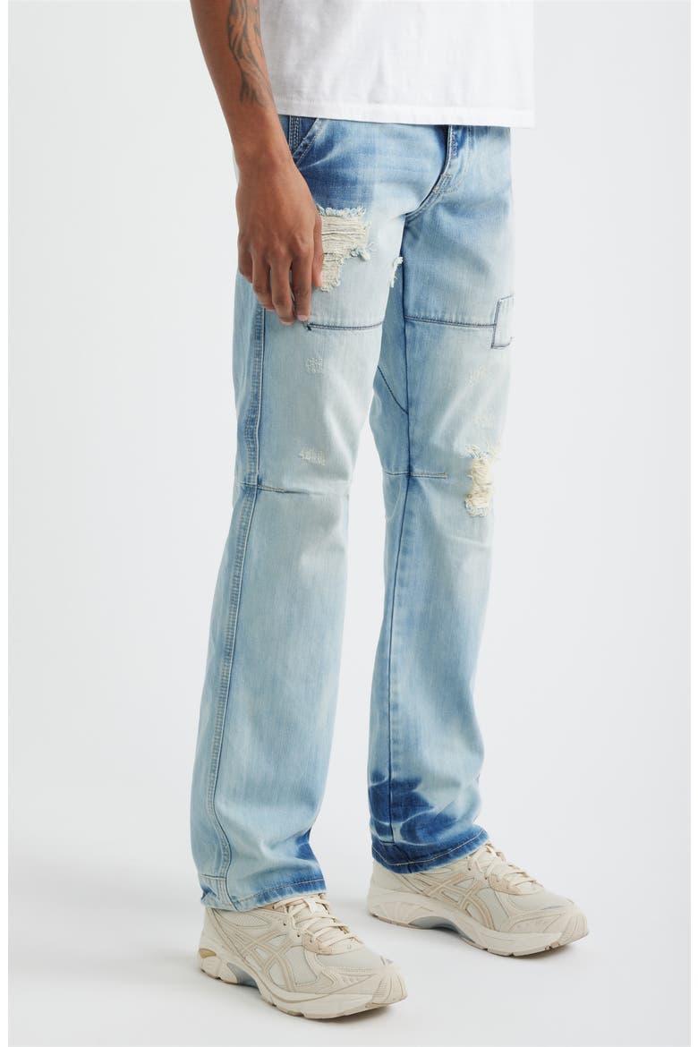 Five Pocket Distressed Slim Straight Leg Jeans, Alternate, color, HEAVLY