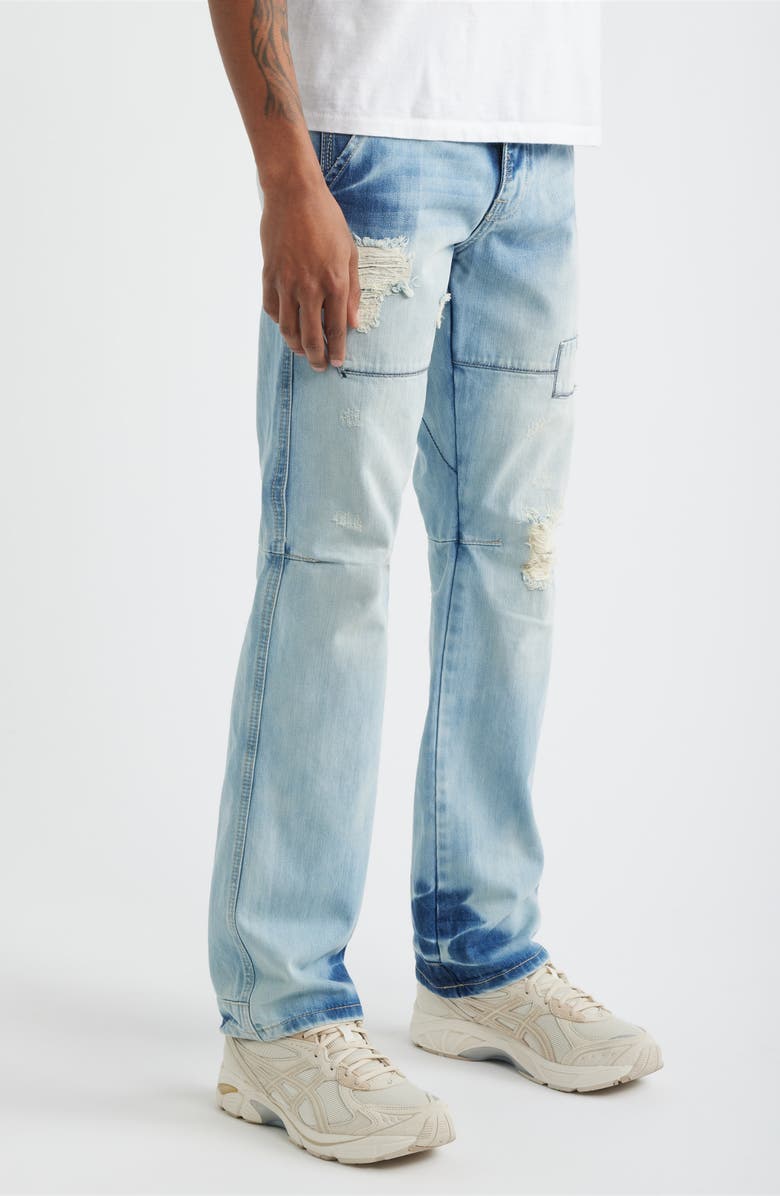 LEVEL 7 Five Pocket Distressed Slim Straight Leg Jeans, Alternate, color, Heavly