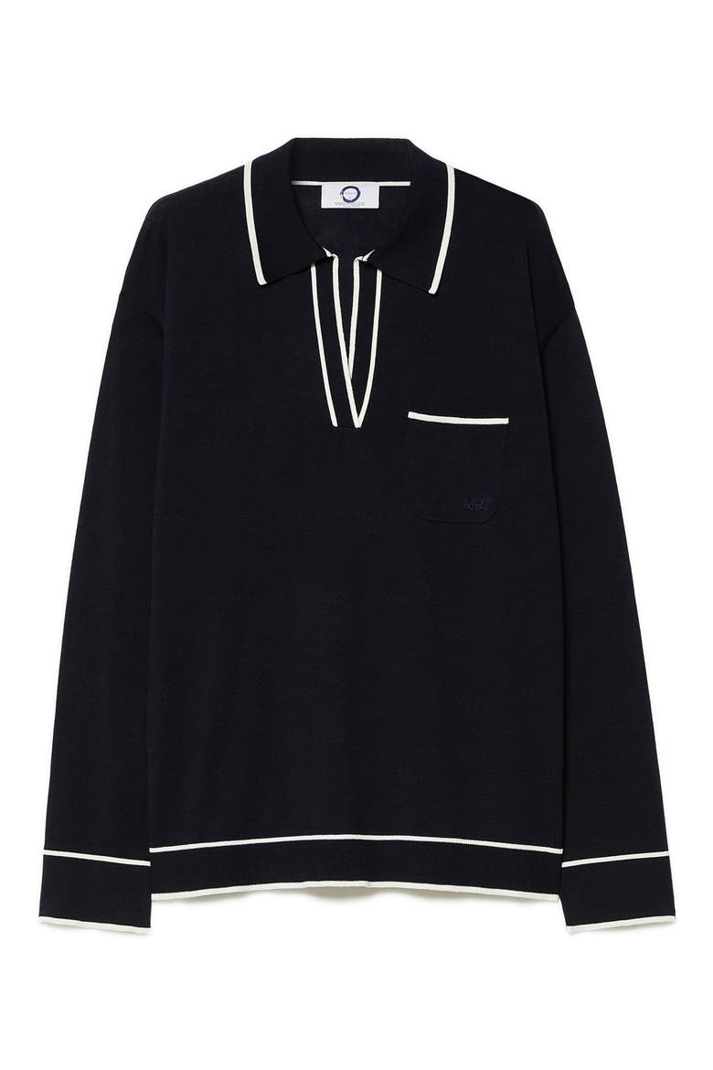 Ridente Contrast Silk & Cotton Sweater, Alternate, color, MIDNIGHT BLUE