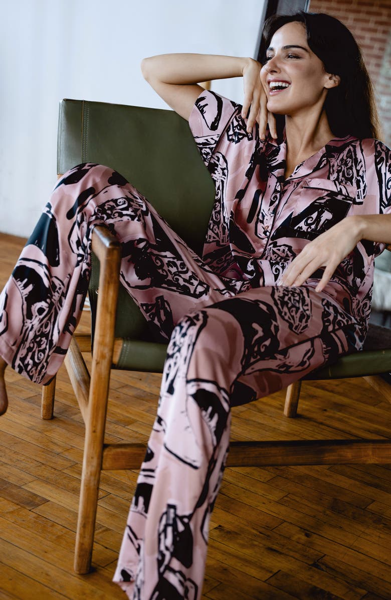 Midnight Bakery Cowboy Print Satin Pajamas, Alternate, color,