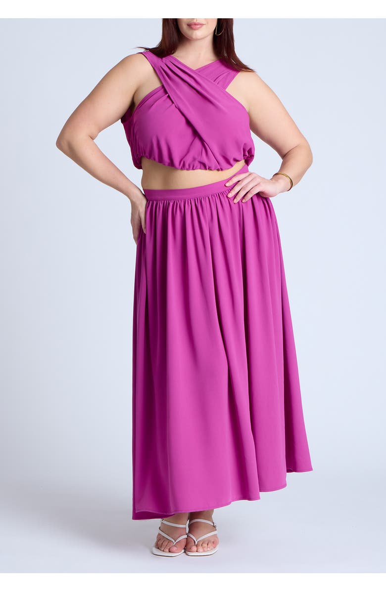 ELOQUII Shirred Wrap Crop Top, Alternate, color, Aster Novae