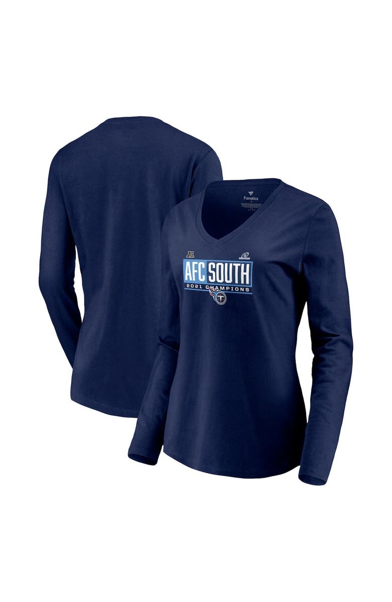 FANATICS Women's Fanatics Branded Navy Tennessee Titans 2021 AFC South Division Champions Blocked Favorite V-Neck Long Sleeve T-Shirt, Main, color, 