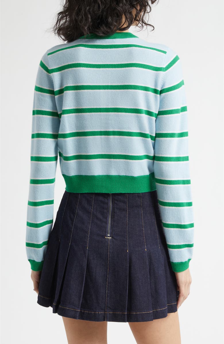 Alice + Olivia Dollie Stripe Crop Cashmere Blend Cardigan, Alternate, color, Glamour Stripe Carolina Blue