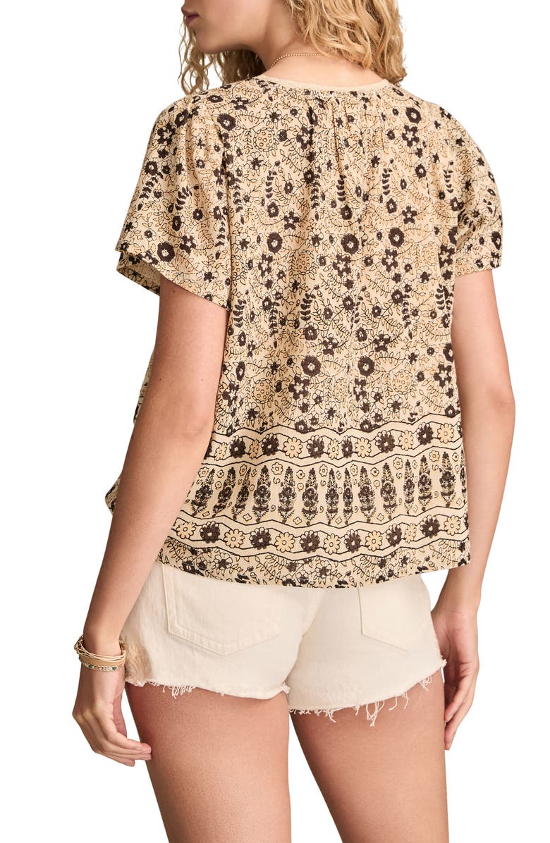 Lucky Brand Lace Trim Top, Alternate, color, Raven And White Swan Floral