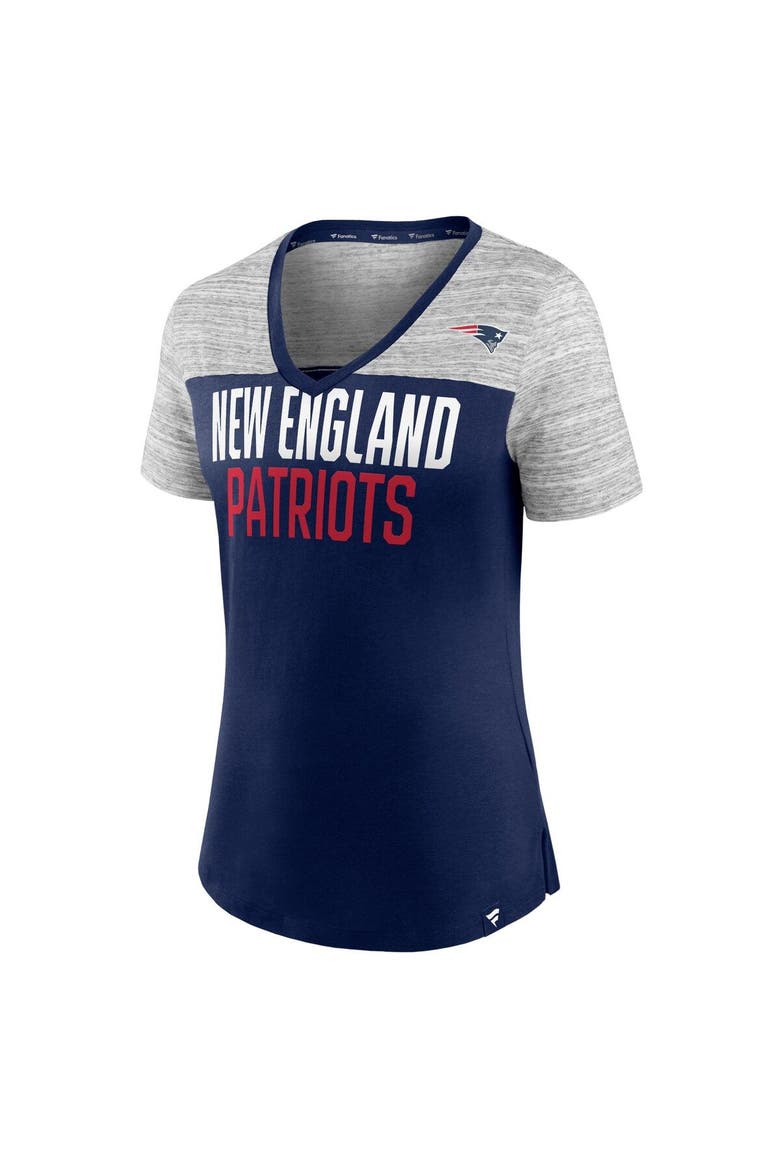 Women's Fanatics Branded Navy/Heathered Gray New England Patriots Close Quarters V-Neck T-Shirt, Alternate, color, Navy
