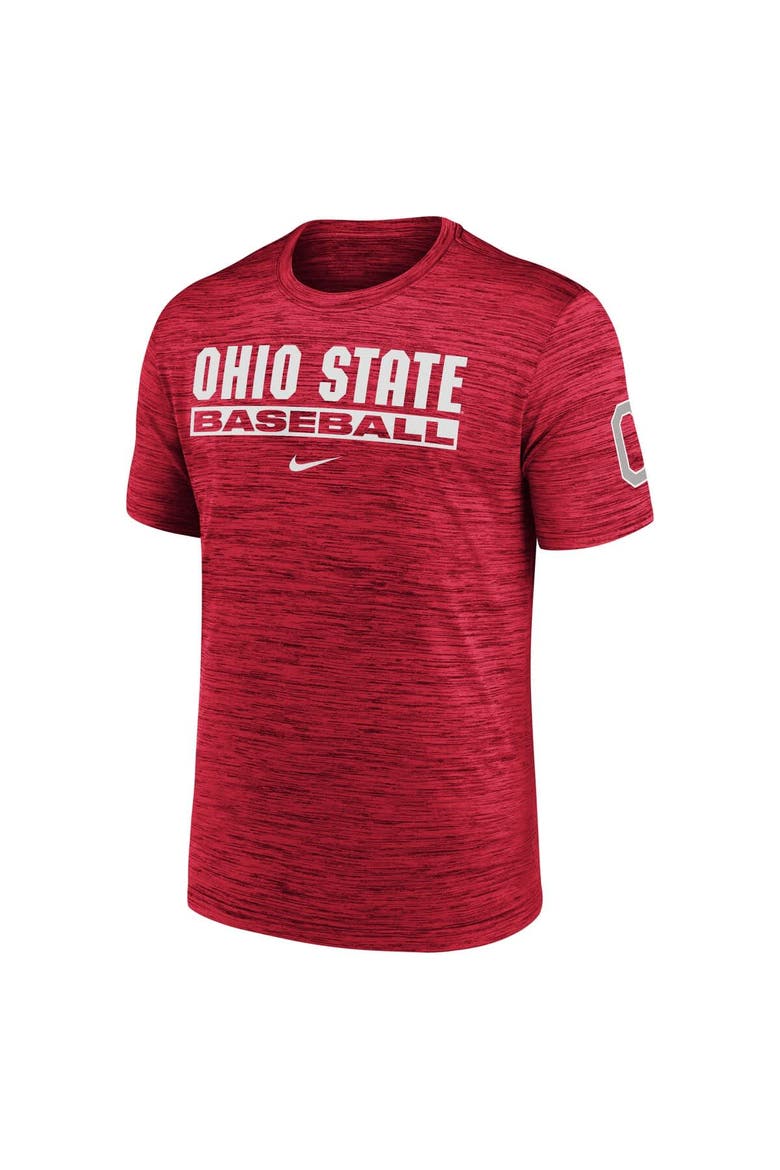 Men's Nike Scarlet Ohio State Buckeyes Velocity Baseball Wordmark Stack Performance T-Shirt, Alternate, color, Scarlet