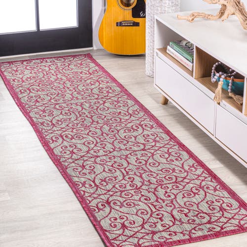Jonathan Y Madrid Vintage Filigree Textured Weave Indoor/outdoor Area Rug In Light Gray/fuchsia