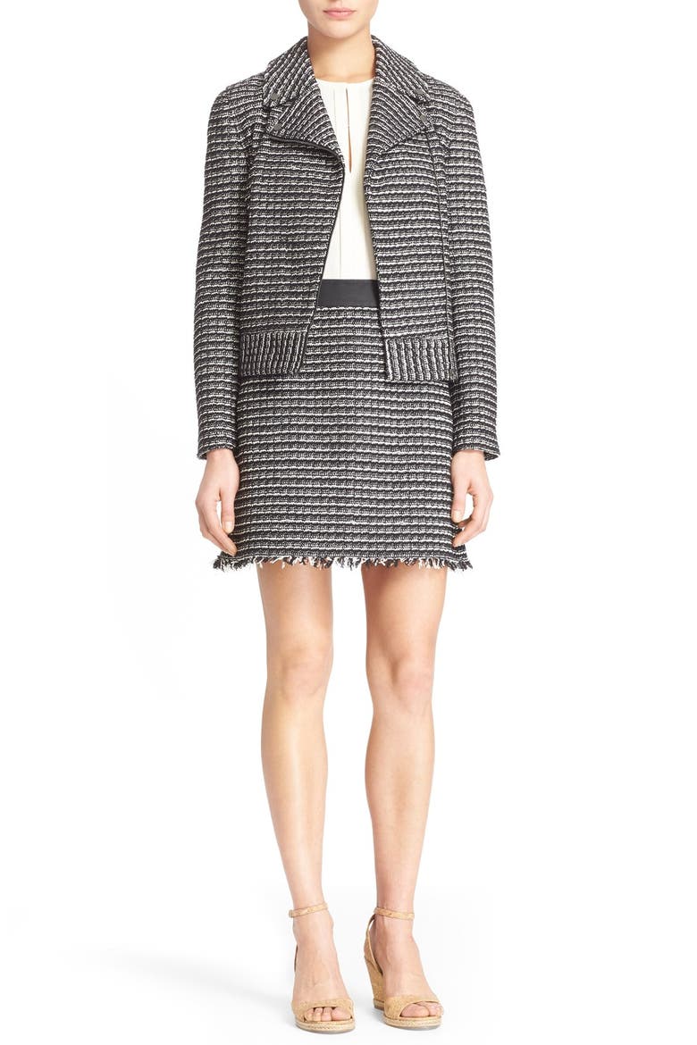 Knit Moto Jacket, Alternate, color, BLACK RAFFIA/ STRIPE TWEED