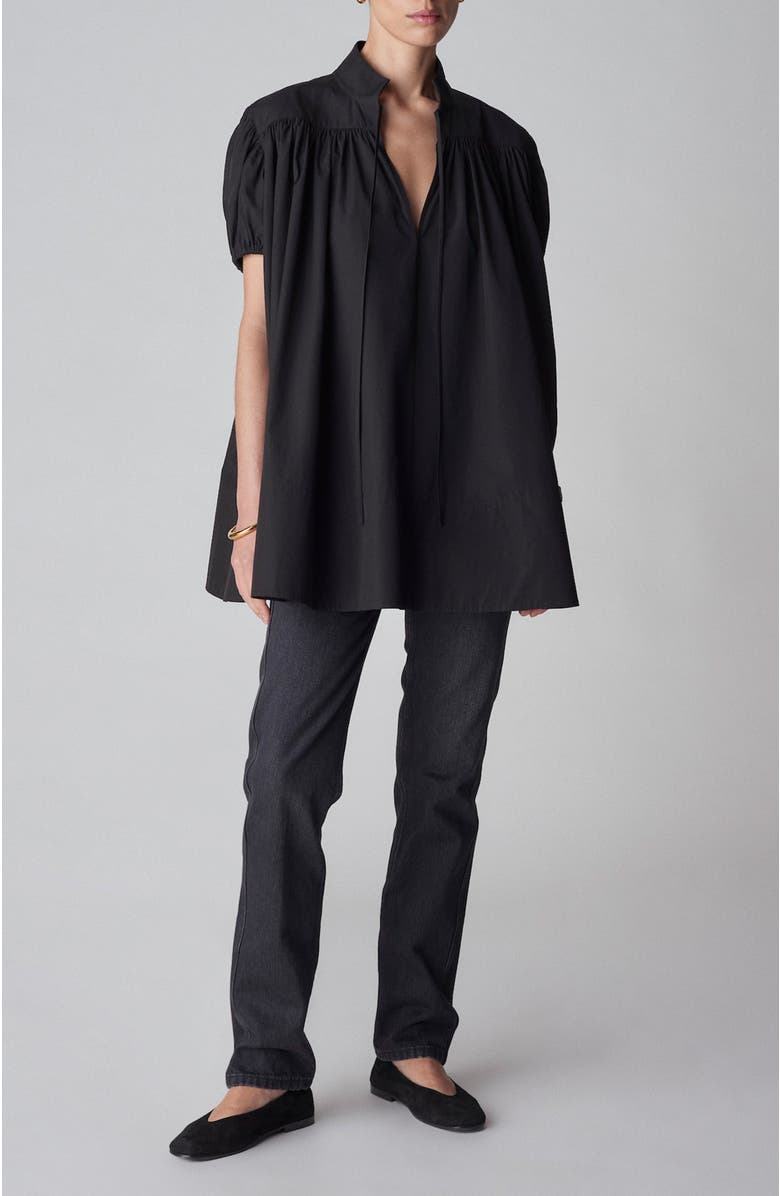 CO Puff Sleeve Gathered Tunic Shirt in Cotton Poplin, Main, color, 